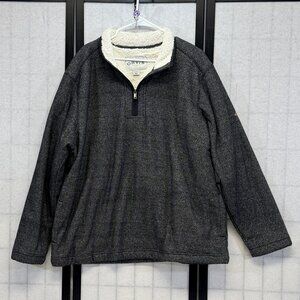 Orvis XXL Quarter Zip Fleece Lined Sweater Black Grey Mock Neck Long Sleeve